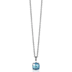 ZINZI zilveren hanger vierkant turquoise blauw ZIH2073T (zonder collier)