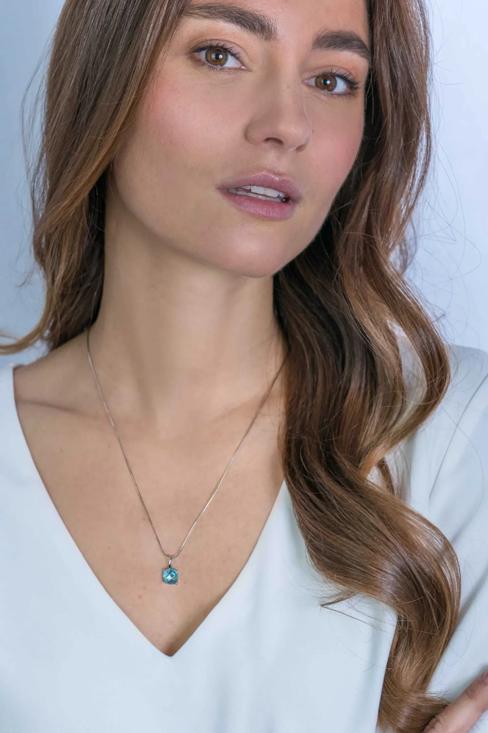 ZINZI zilveren hanger vierkant turquoise blauw ZIH2073T (zonder collier)