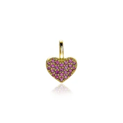 ZINZI zilveren hart hanger 14K geel verguld 13 mm donkerroze ZIH2139R (zonder collier)