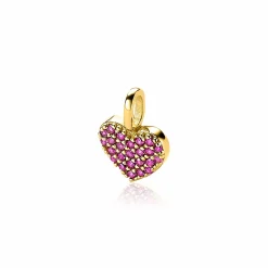 ZINZI zilveren hart hanger 14K geel verguld 13 mm donkerroze ZIH2139R (zonder collier)
