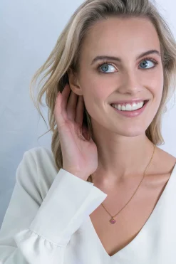 ZINZI zilveren hart hanger 14K geel verguld 13 mm donkerroze ZIH2139R (zonder collier)