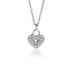 ZINZI zilveren hart hanger (15mm), met trendy sleutelgat en bezet met witte zirconia's ZIH2400 (zonder collier)