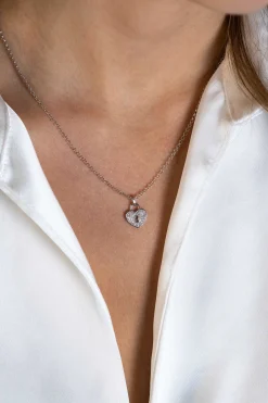 ZINZI zilveren hart hanger (15mm), met trendy sleutelgat en bezet met witte zirconia's ZIH2400 (zonder collier)