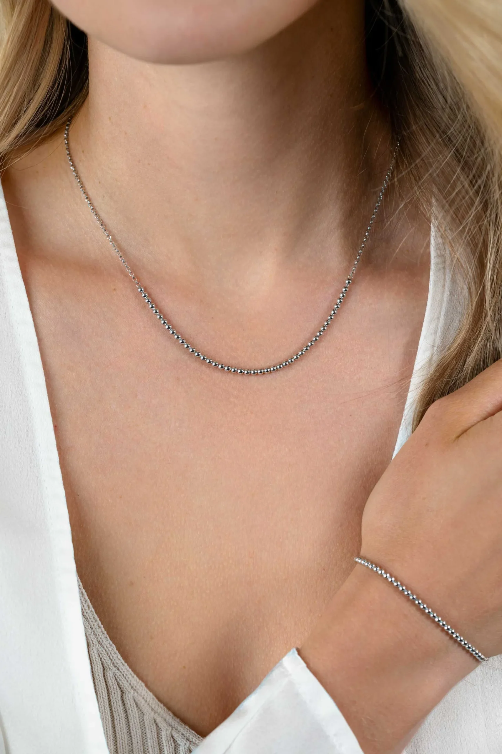 ZINZI zilveren jasseron ketting met bolletjes schakels (2,5mm breed) in het midden 40-45cm ZIC2640