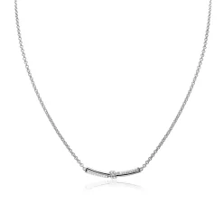 ZINZI zilveren jasseron schakelketting met luxe twist hanger met knoop en witte zirkonia's 42-45cm ZIC2680