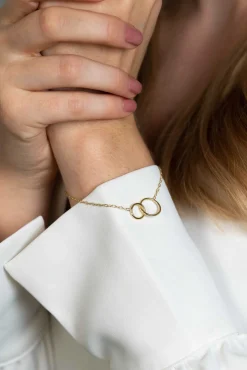 ZINZI zilveren 14K geelvergulde paperclip schakel armband met ronde vormen 17-20cm ZIA2275G