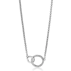 ZINZI zilveren ketting 2 open rondjes verbonden wit ZIC1782