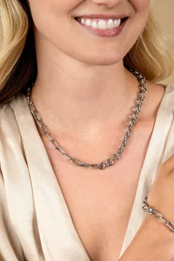 ZINZI zilveren ketting 45cm met twee stoere schakels gecombineerd: jasseron en ovale schakels (8,5mm breed) ZIC2477