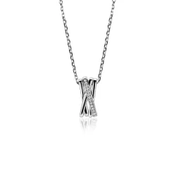ZINZI zilveren ketting 42–45cm met luxe cross-over hanger (16mm) bezet met witte zirkonia's ZIC1790