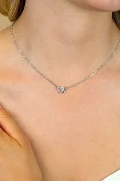 ZINZI zilveren ketting 42–45cm met verbonden hartjes, witte zirkonia's ZIC2493