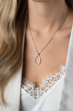ZINZI zilveren ketting 40-45cm met stijlvolle open druppelvormige hanger 31mm ZIC2555