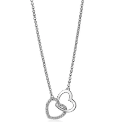 ZINZI zilveren ketting 45cm met verbonden harten wit ZIC1736