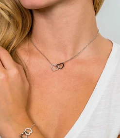 ZINZI zilveren ketting 45cm met verbonden harten wit ZIC1736