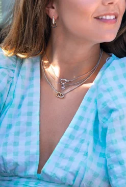 ZINZI zilveren ketting 45cm met verbonden harten wit ZIC1736