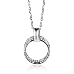 ZINZI zilveren ketting 45cm met ronde hanger 22mm ZIC2266