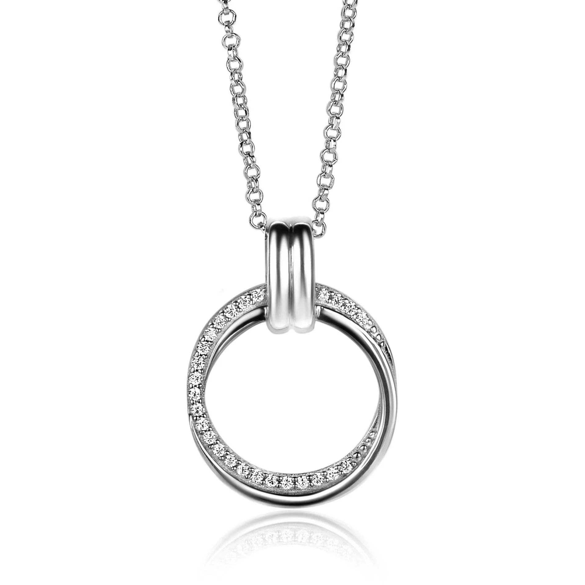 ZINZI zilveren ketting 45cm met ronde hanger 22mm ZIC2266
