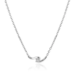ZINZI zilveren ketting 42-45cm met ronde zirkonia, sierlijk omklemd door twee golvende staafjes ZIC2766