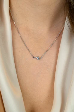 ZINZI zilveren ketting 42-45cm met ronde zirkonia, sierlijk omklemd door twee golvende staafjes ZIC2766