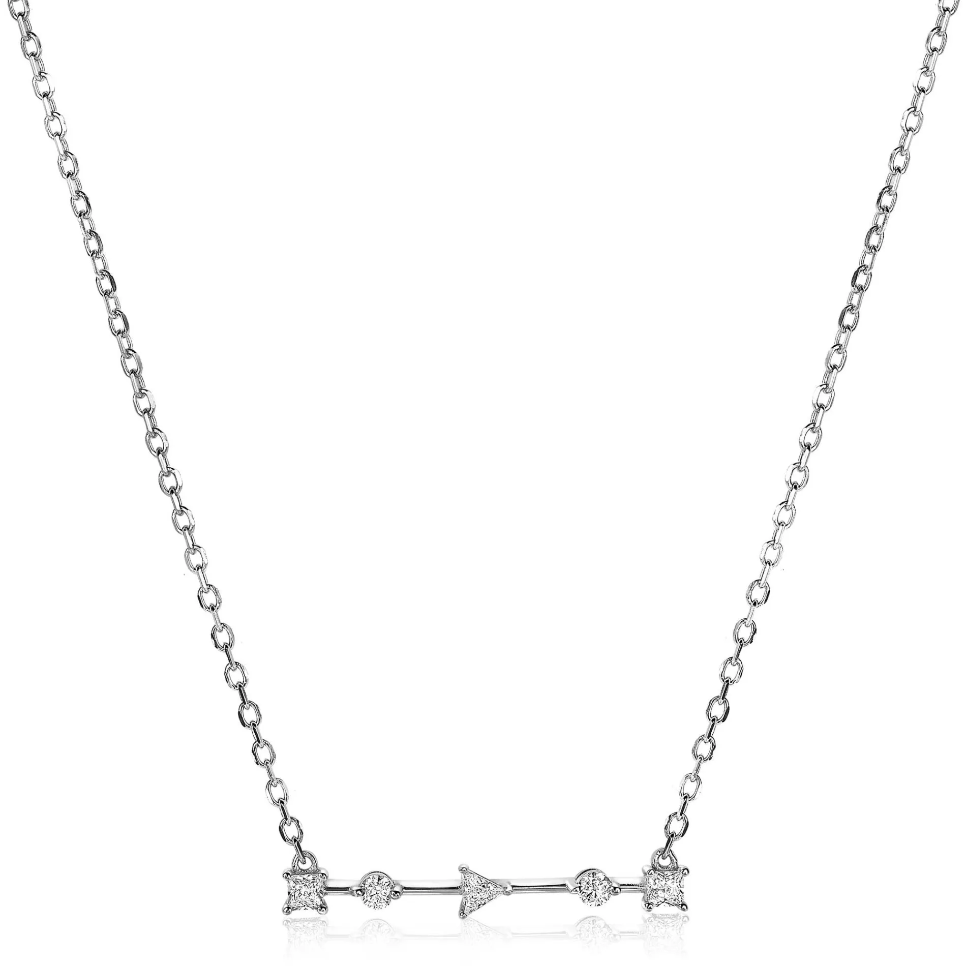 ZINZI zilveren ketting 45cm met staafje rond vierkant driehoek wit ZIC2043