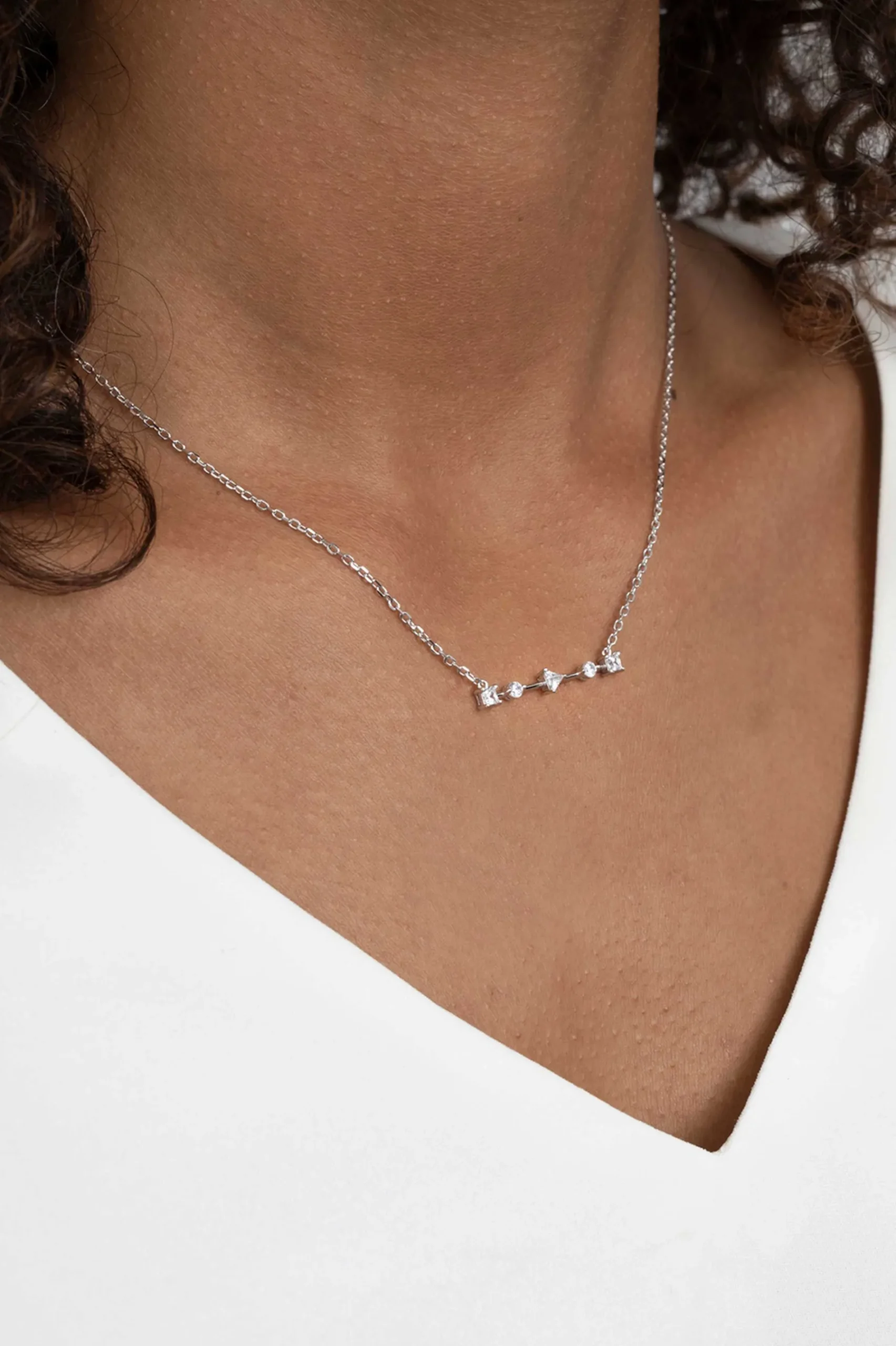 ZINZI zilveren ketting 45cm met staafje rond vierkant driehoek wit ZIC2043