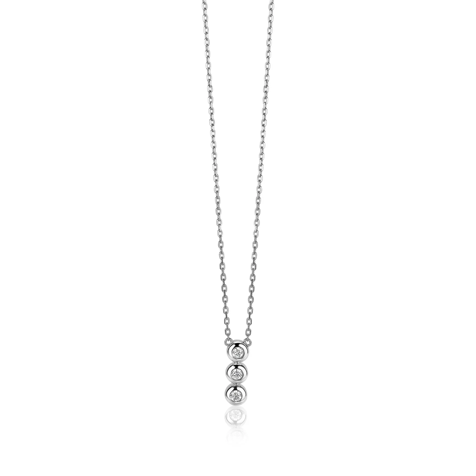 ZINZI zilveren ketting 45cm met hanger rond wit ZIC1443