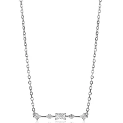 ZINZI zilveren ketting 45cm met staafje rond vierkant rechthoek wit ZIC2044