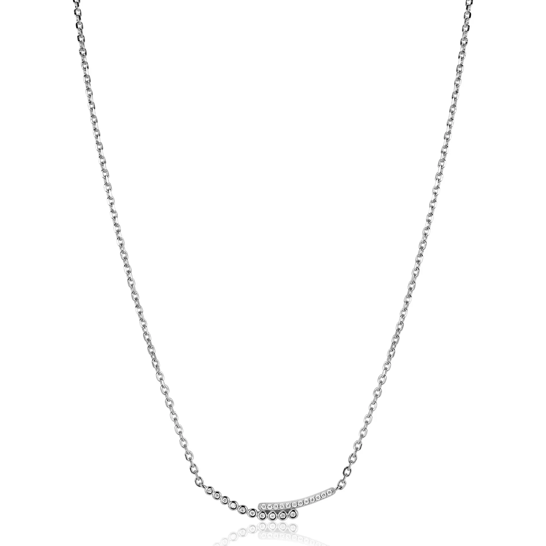 ZINZI zilveren ketting 42–45cm met staafjes bezet met witte zirkonia’s ZIC2729
