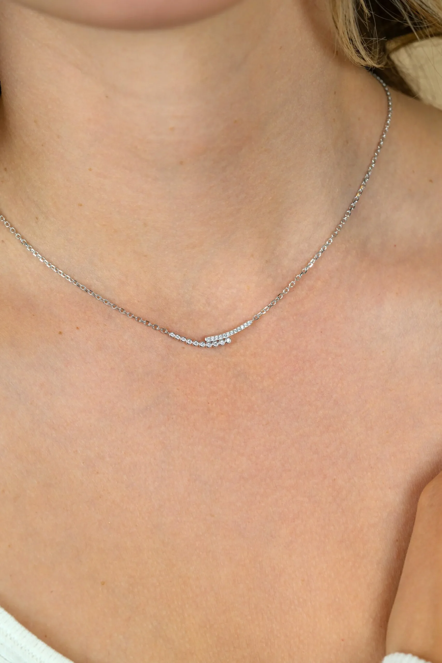 ZINZI zilveren ketting 42–45cm met staafjes bezet met witte zirkonia’s ZIC2729