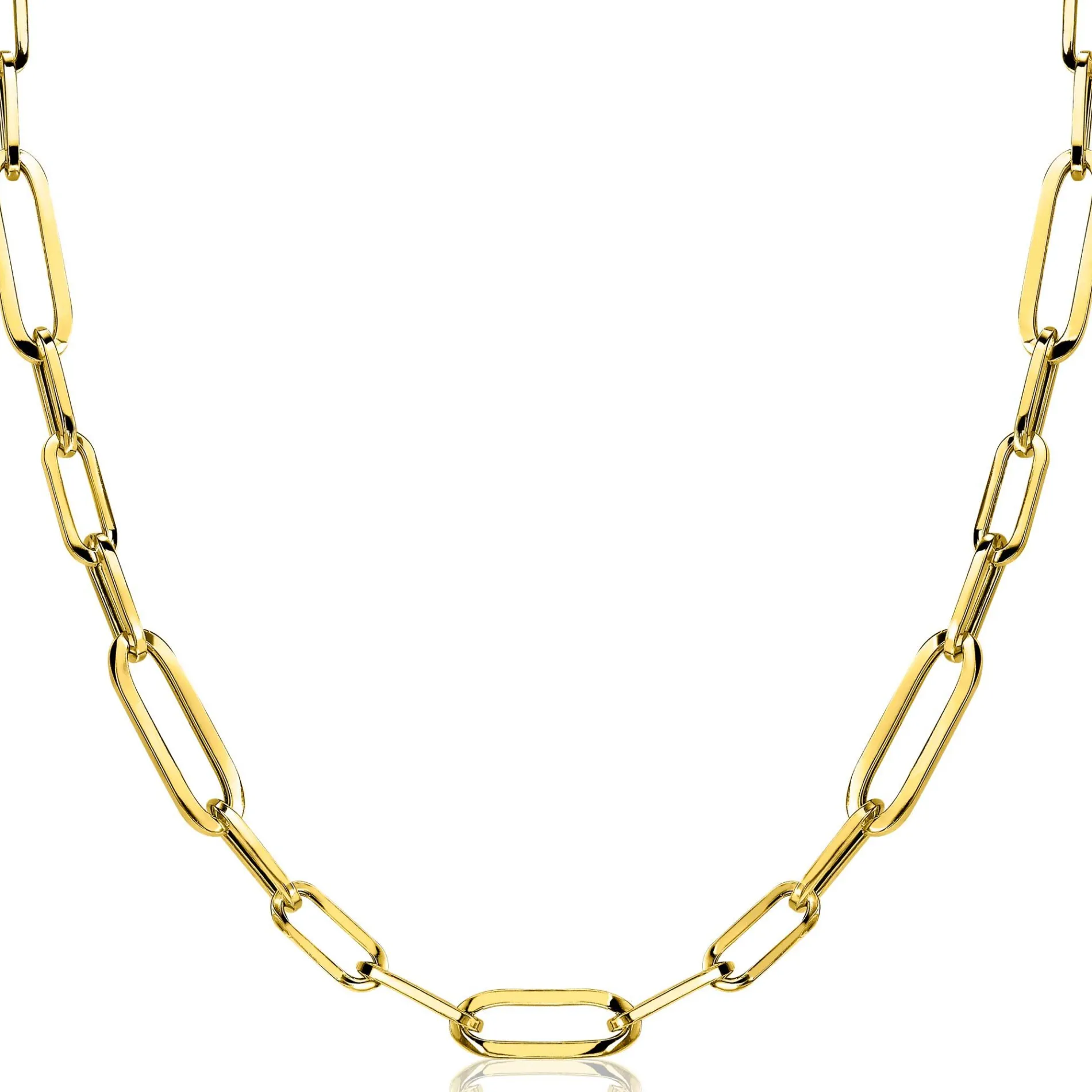 ZINZI zilveren ketting 45cm in 14K geel verguld met ovale closed for ever schakels 6mm breed ZIC1990G