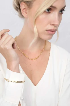 ZINZI zilveren ketting 45cm in 14K geel verguld met ovale closed for ever schakels 6mm breed ZIC1990G