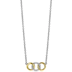 ZINZI zilveren ketting 45cm geel verguld met 3 open rondjes verbonden wit ZIC2045Y