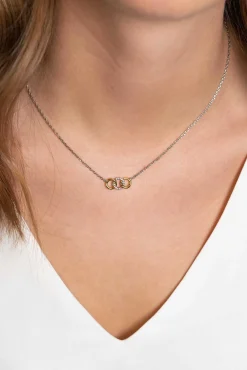 ZINZI zilveren ketting 45cm geel verguld met 3 open rondjes verbonden wit ZIC2045Y