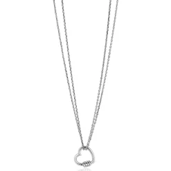 ZINZI zilveren ketting 45cm met een luxe hart van 14mm bezet met witte zirconia's, trendy aan de ketting verbonden 40-45cm ZIC2507