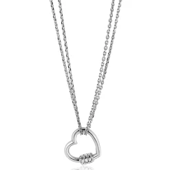 ZINZI zilveren ketting 45cm met een luxe hart van 14mm bezet met witte zirconia's, trendy aan de ketting verbonden 40-45cm ZIC2507