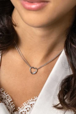 ZINZI zilveren ketting 45cm met een luxe hart van 14mm bezet met witte zirconia's, trendy aan de ketting verbonden 40-45cm ZIC2507
