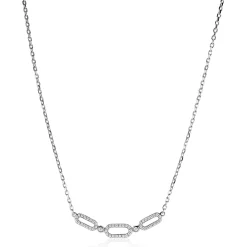 ZINZI zilveren ketting 45cm met drie ovale schakels, bezet met witte zirconia's ZIC2398