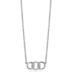 ZINZI zilveren ketting 45cm met 3 open rondjes verbonden wit ZIC2045
