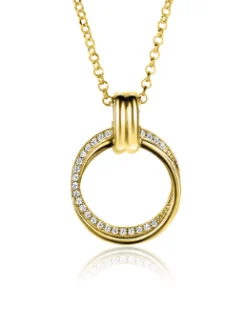 ZINZI zilveren ketting 45cm in 14K geelverguld met ronde hanger 22mm ZIC2266Y