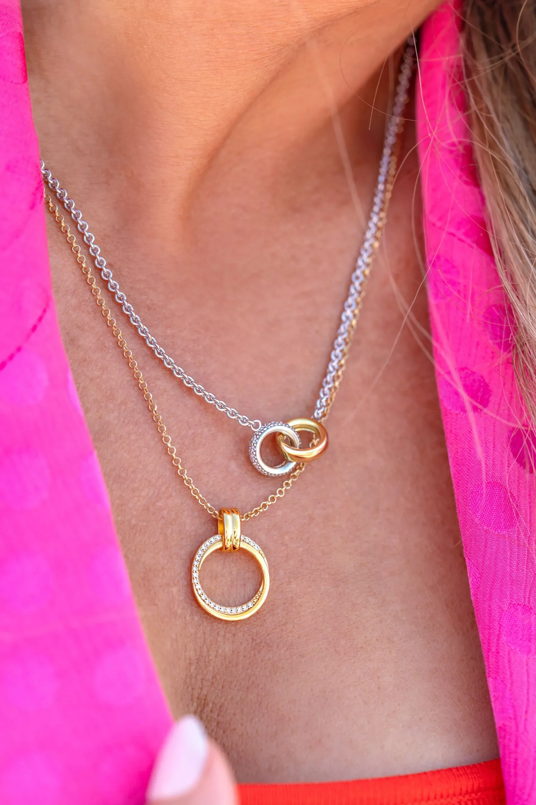 ZINZI zilveren ketting 45cm in 14K geelverguld met ronde hanger 22mm ZIC2266Y