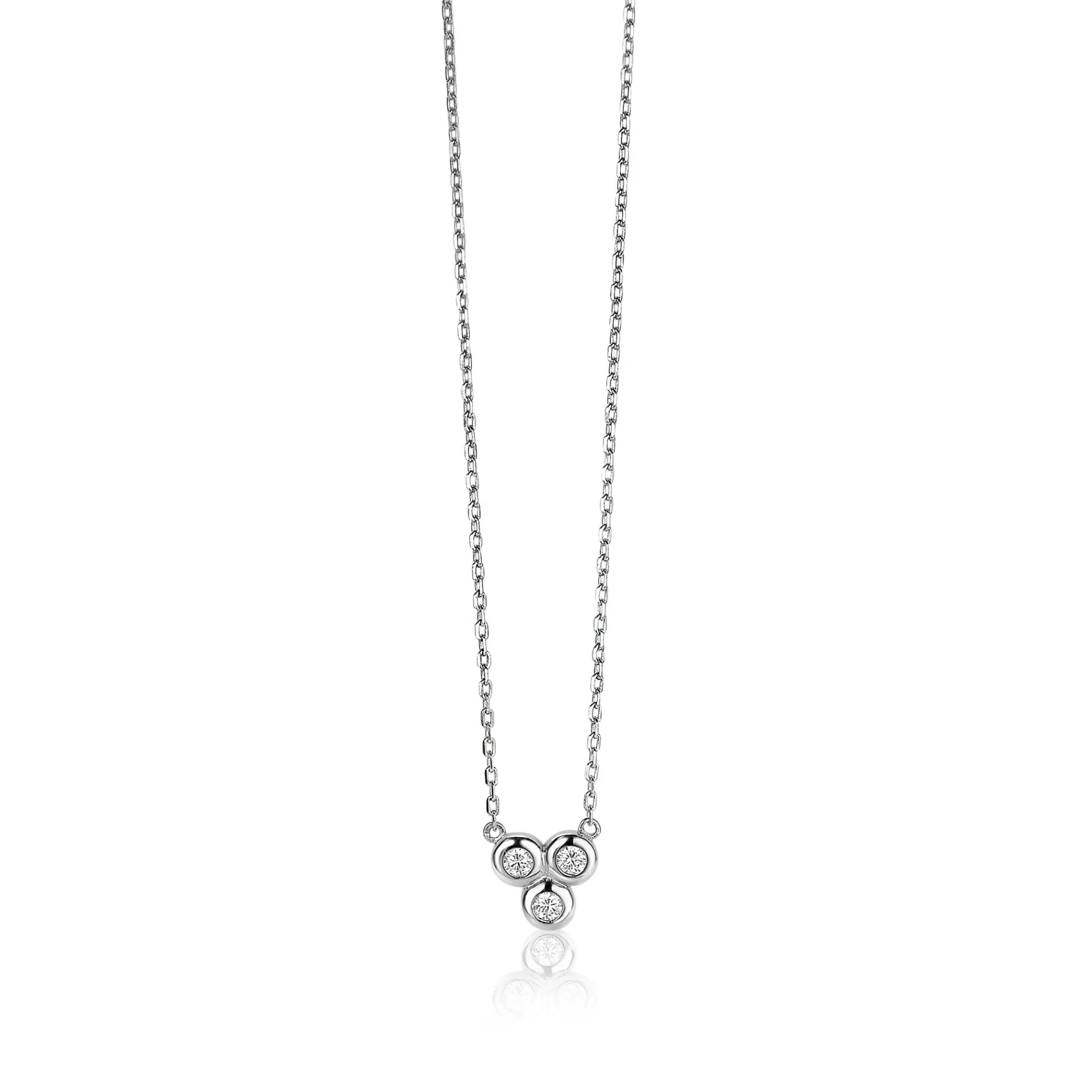 ZINZI zilveren ketting 45cm met hanger rond wit ZIC1442
