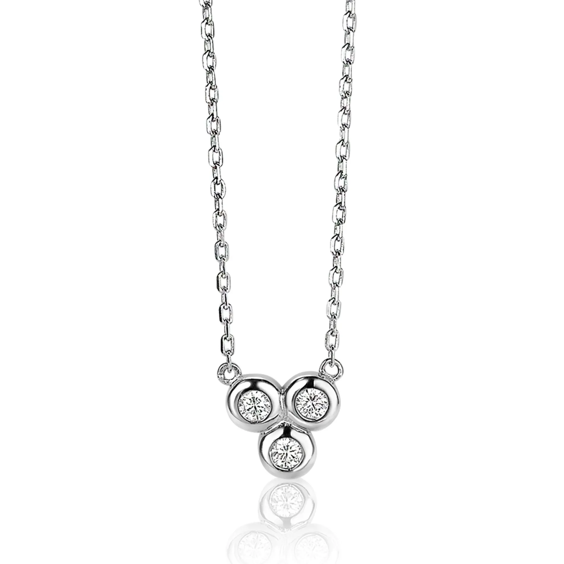 ZINZI zilveren ketting 45cm met hanger rond wit ZIC1442
