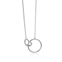ZINZI zilveren ketting hart rond wit 45cm ZIC1483