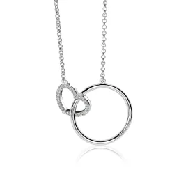 ZINZI zilveren ketting hart rond wit 45cm ZIC1483