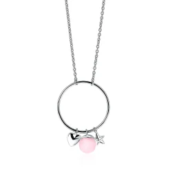 ZINZI zilveren ketting hartje rond ster roze 45cm ZIC1878