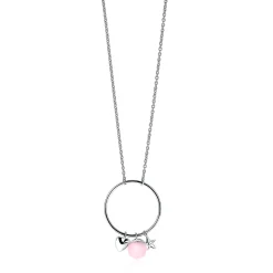 ZINZI zilveren ketting hartje rond ster roze 45cm ZIC1878