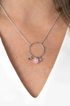 ZINZI zilveren ketting hartje rond ster roze 45cm ZIC1878