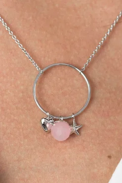 ZINZI zilveren ketting hartje rond ster roze 45cm ZIC1878