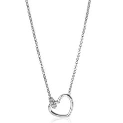 ZINZI zilveren ketting hartje bol wit 45cm ZIC1755