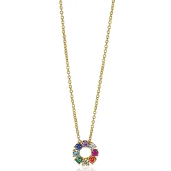 ZINZI zilveren ketting 14K geel verguld 12mm ronde hanger regenboog ZIC2172