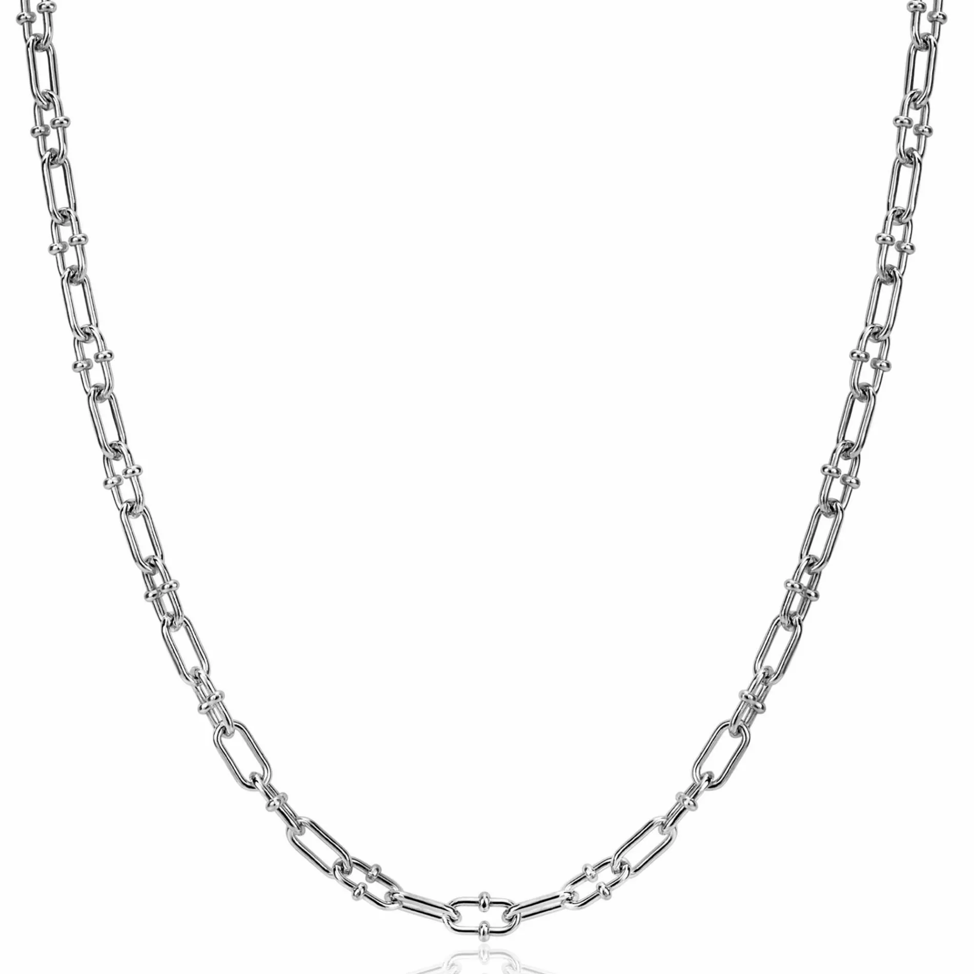 ZINZI zilveren ketting met paperclip schakels 4mm, gedecoreerd met speelse bolletjes 42-45cm ZIC2586